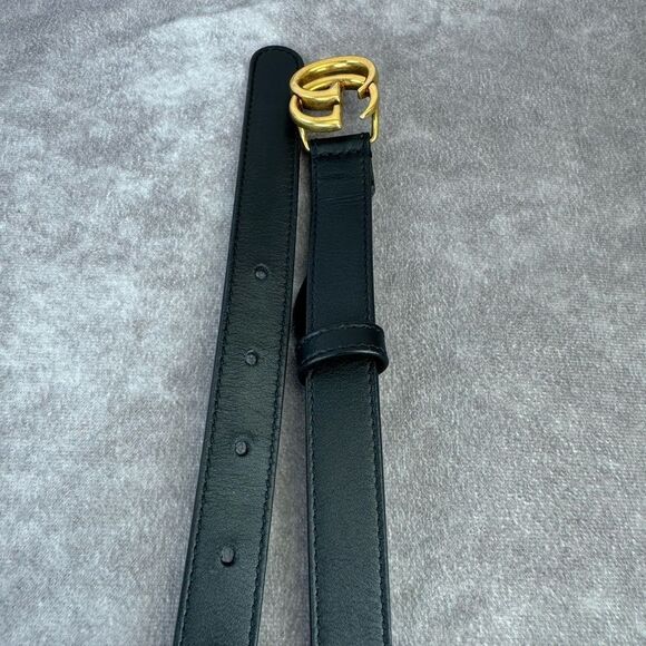 Authentic Gucci Black Leather Slim GG Marmont Belt 409417 80/32 - Picture 7 of 10